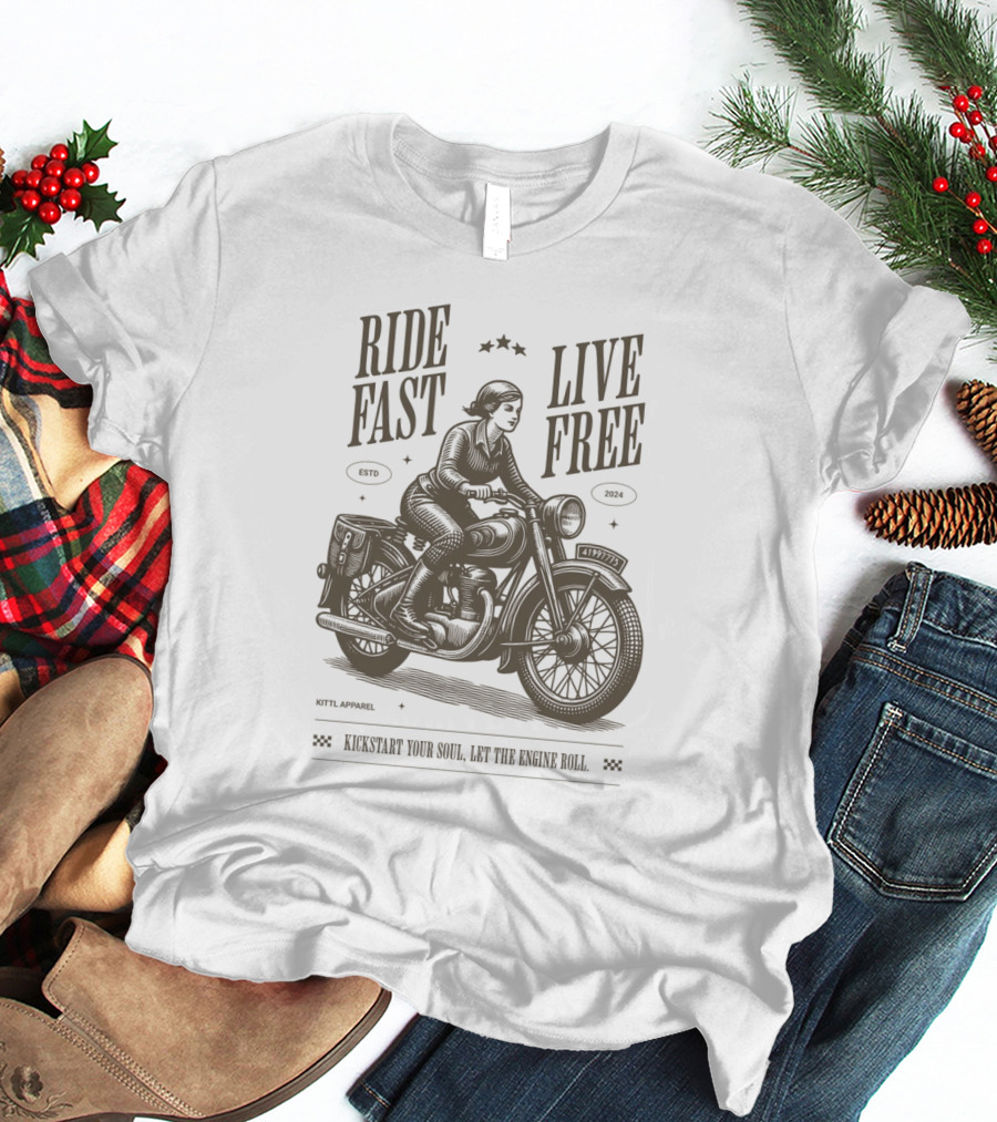 Ride Fast Live Free Kickstart Your Soul Let The Engine Roll Vintage Motorcycle T-Shirt