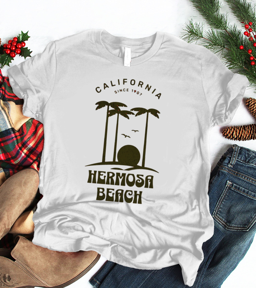 Hermosa Beach California Since 1907 Palm Trees Sunset T-Shirt