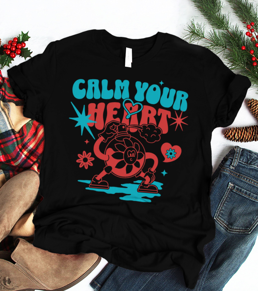 CALM YOUR HEART Retro Floral Cartoon Explosion T-Shirt