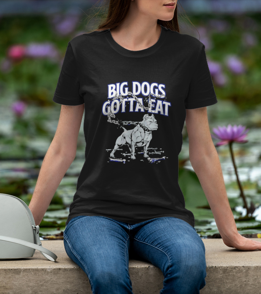 Big Dogs Gotta Eat Pitbull Graphic With Chains And Bones T-Shirt