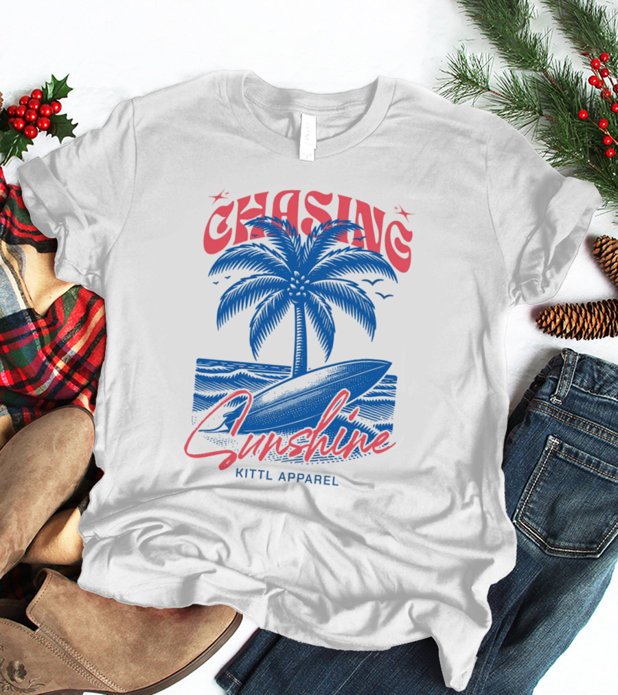 Chasing Sunshine Kittl Apparel Surfing Palm Tree Ocean Waves T-Shirt