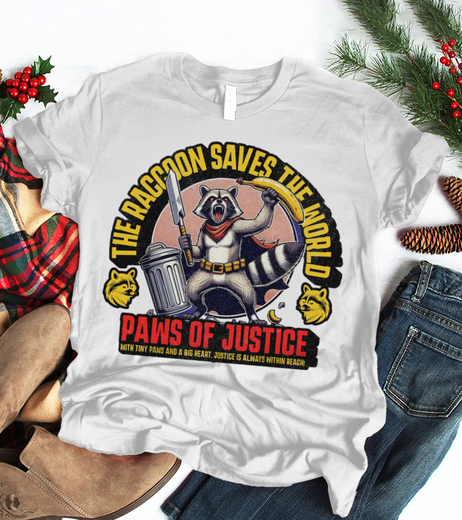 The Raccoon Saves The World Paws Of Justice Hero With Tiny Paws And A Big Heart T-Shirt