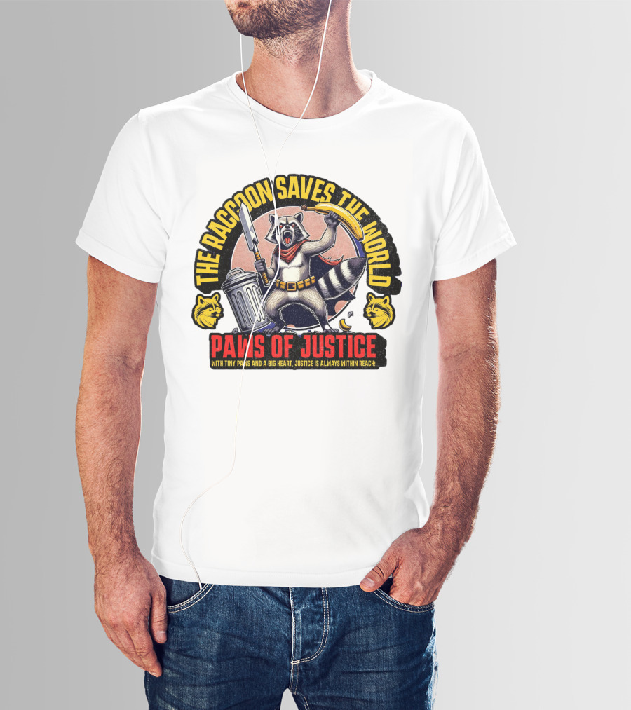 The Raccoon Saves The World Paws Of Justice Hero With Tiny Paws And A Big Heart T-Shirt