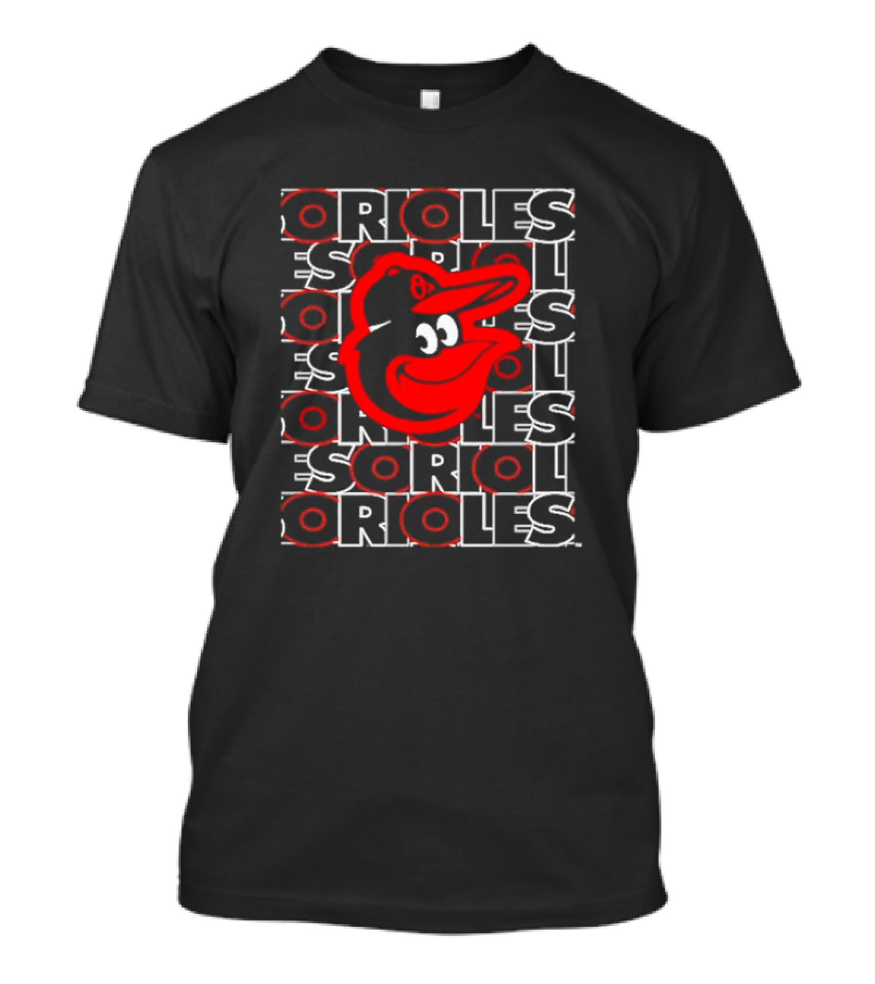 Orioles Iconic Bird Head With Repeated Orioles Text T-Shirt