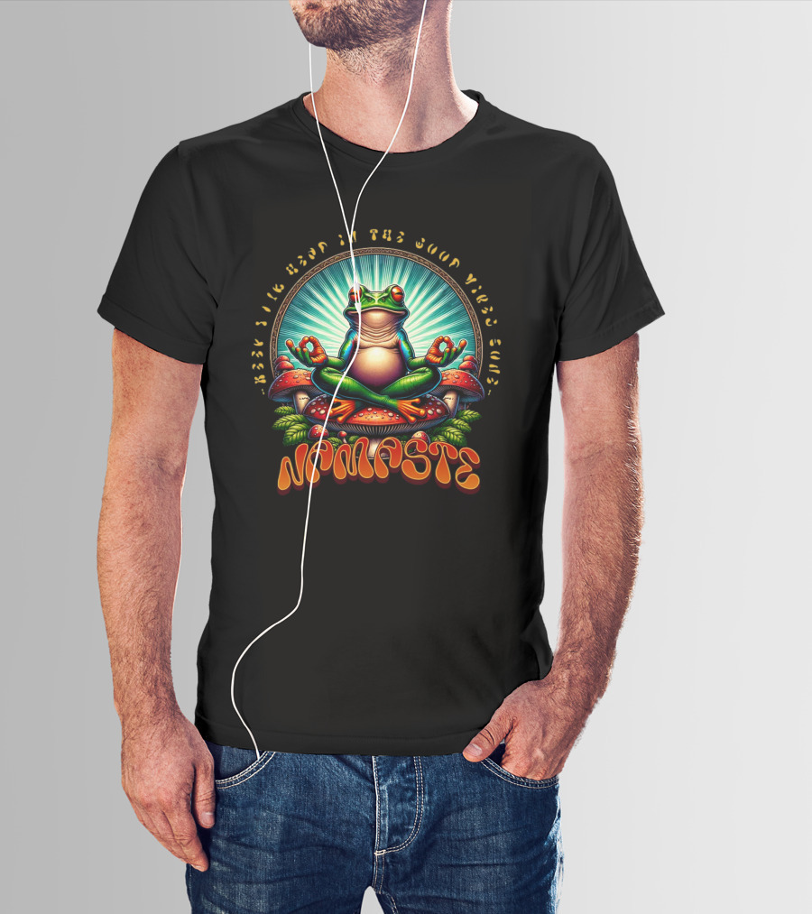 Namaste Frog Meditating On Mushrooms With Psychedelic Vibes T-Shirt