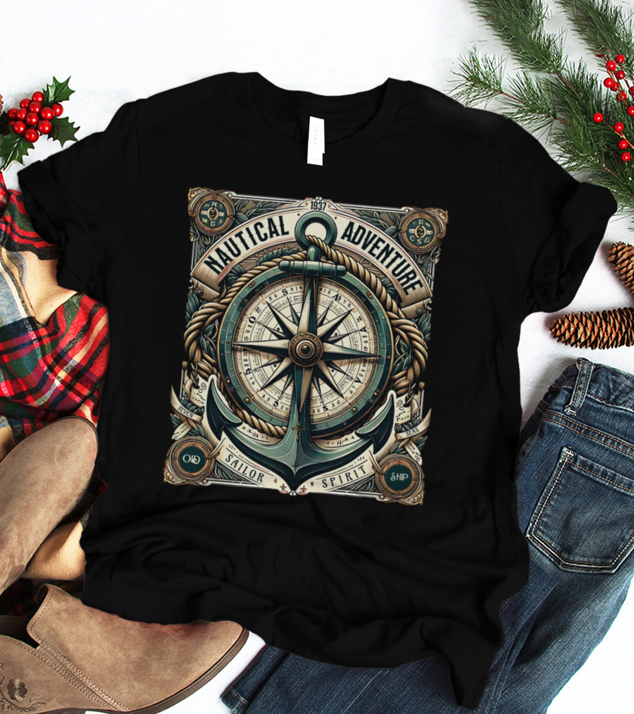 Nautical Adventure 1937 Old Sailor Spirit Ship Compass Anchor T-Shirt