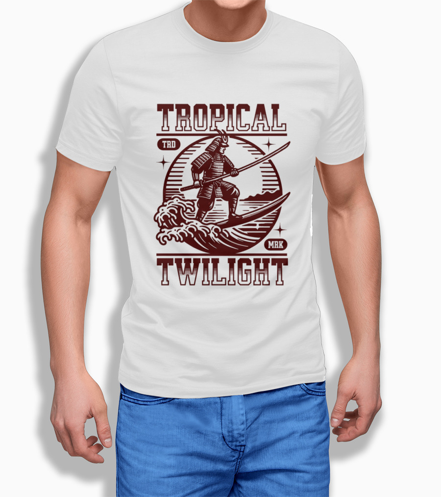 Tropical Twilight Surfing Samurai On Waves In Sunset Scene With TRD MRK T-Shirt