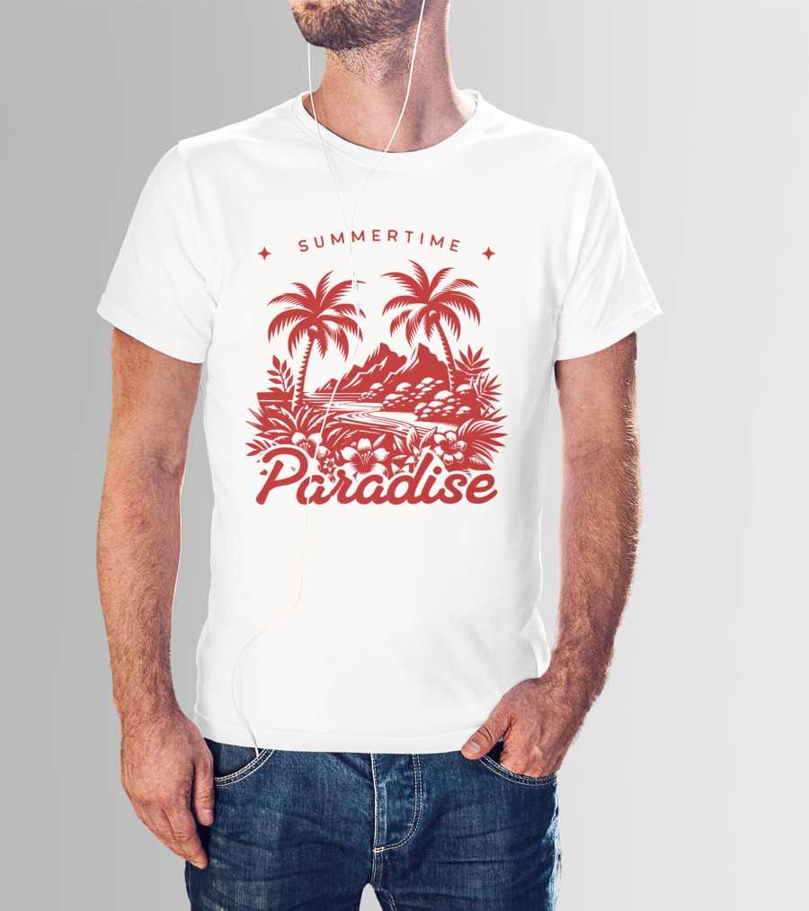 Summertime Paradise Palm Trees And Mountains Landscape T-Shirt