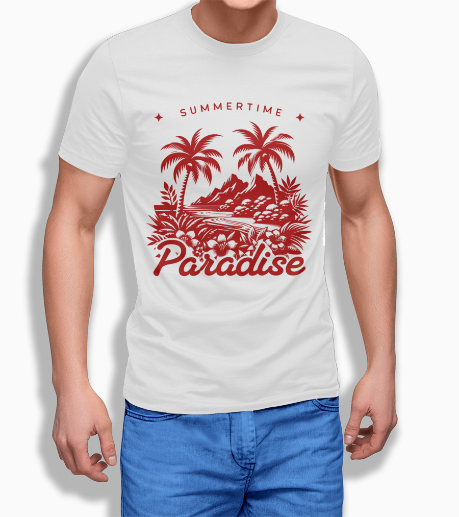 Summertime Paradise Palm Trees And Mountains Landscape T-Shirt
