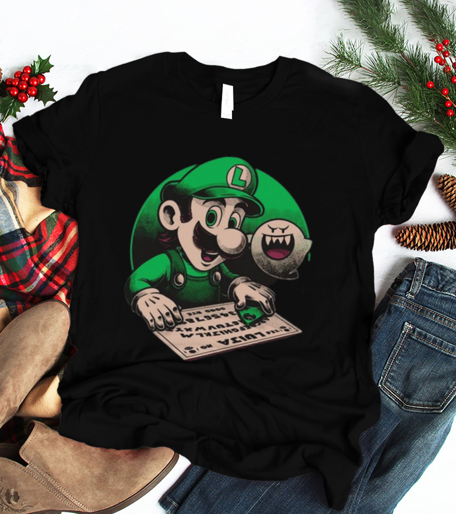 Luigi Green Ouija Board With Boo Ghost T-Shirt