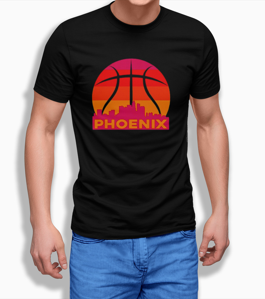 Phoenix City Skyline Basketball Sunset T-Shirt