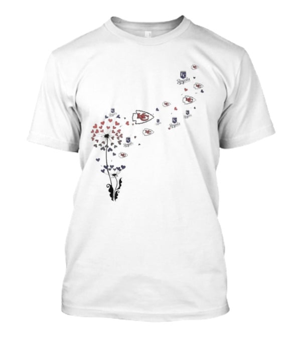 Kansas City Chiefs Royals Logos Dandelion Hearts T-Shirt