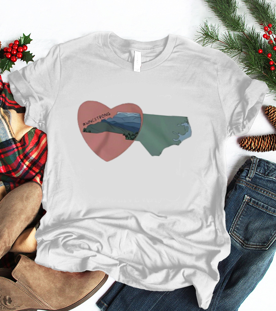 WNC Strong Heart With North Carolina Mountains Map T-Shirt