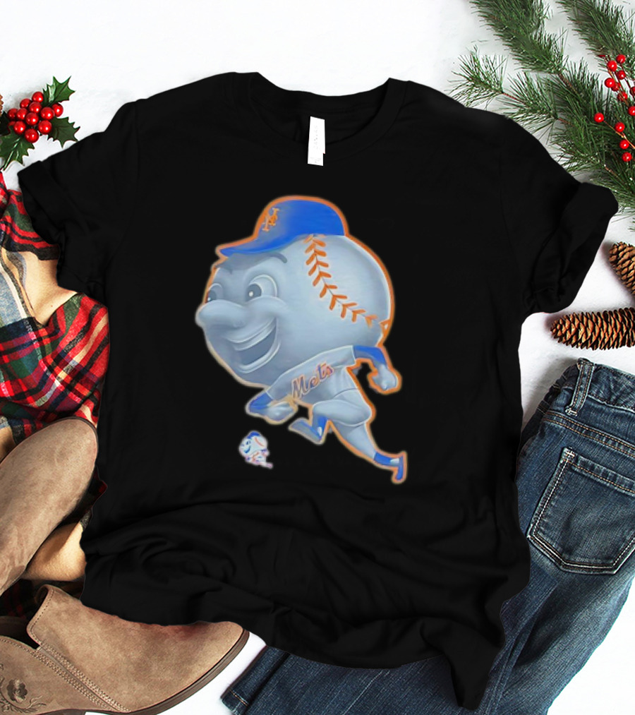 New York Mets Mr. Met Mascot In Baseball Cap And Uniform T-Shirt