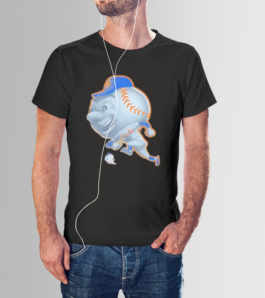 New York Mets Mr. Met Mascot In Baseball Cap And Uniform T-Shirt