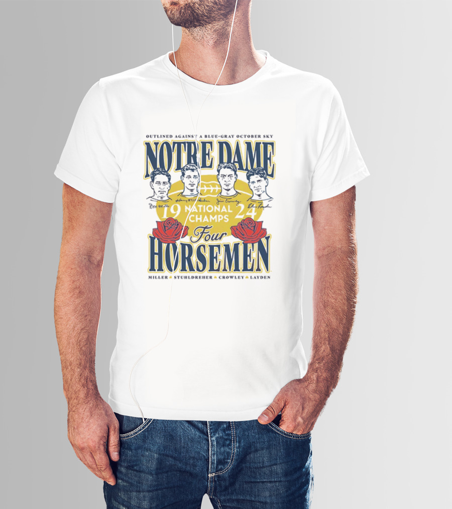 Outlined Against A Blue-Gray October Sky Notre Dame 1924 Four Horsemen National Champs T-Shirt