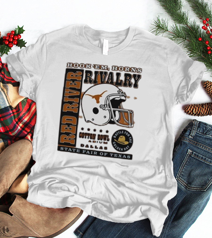 Hook Em Horns Red River Rivalry Cotton Bowl Dallas State Fair Of Texas Battle For The Golden Hat T-Shirt