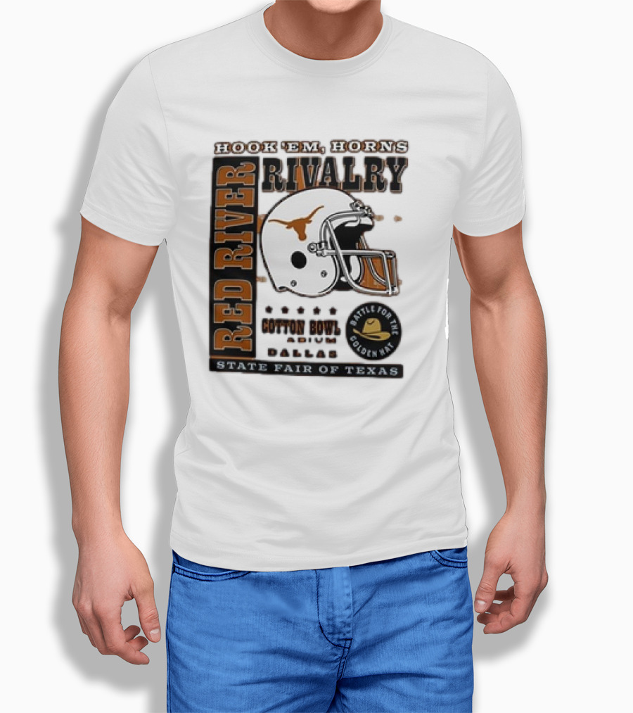 Hook Em Horns Red River Rivalry Cotton Bowl Dallas State Fair Of Texas Battle For The Golden Hat T-Shirt