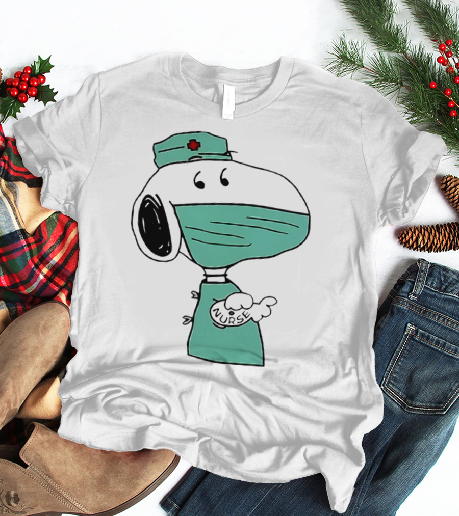 Snoopy Nurse Cartoon In Scrubs With Mask T-Shirt
