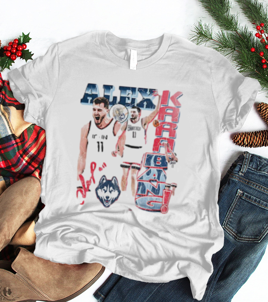 Alex Karaban UConn Huskies Basketball 90s Retro Style With Player Imagery And Team T-Shirt