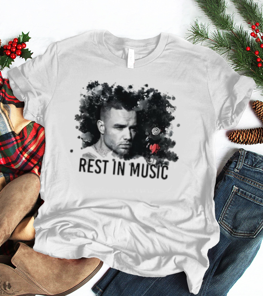 Liam Payne Rest In Music Portrait With Artistic Black And Red Accents T-Shirt