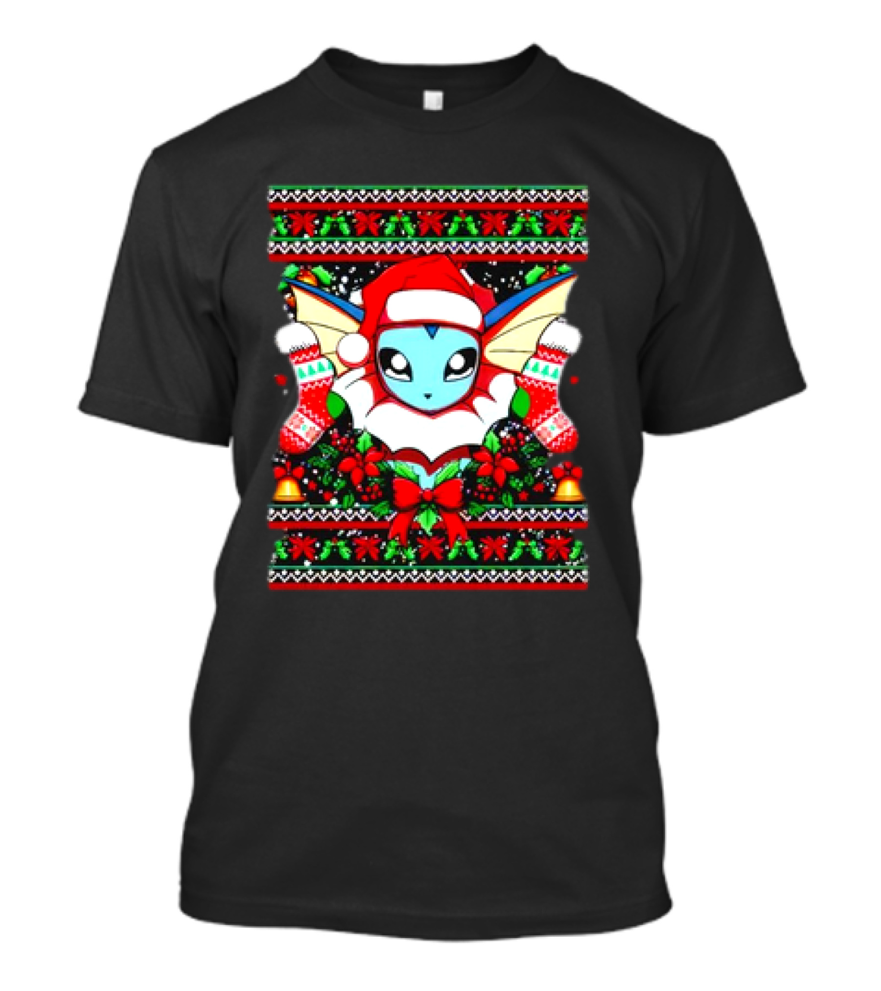 Vaporeon Santa Hat Christmas Pokemon Character Anime Holiday T-Shirt
