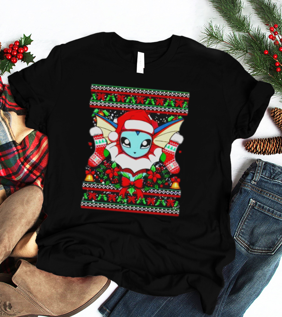 Vaporeon Santa Hat Christmas Pokemon Character Anime Holiday T-Shirt