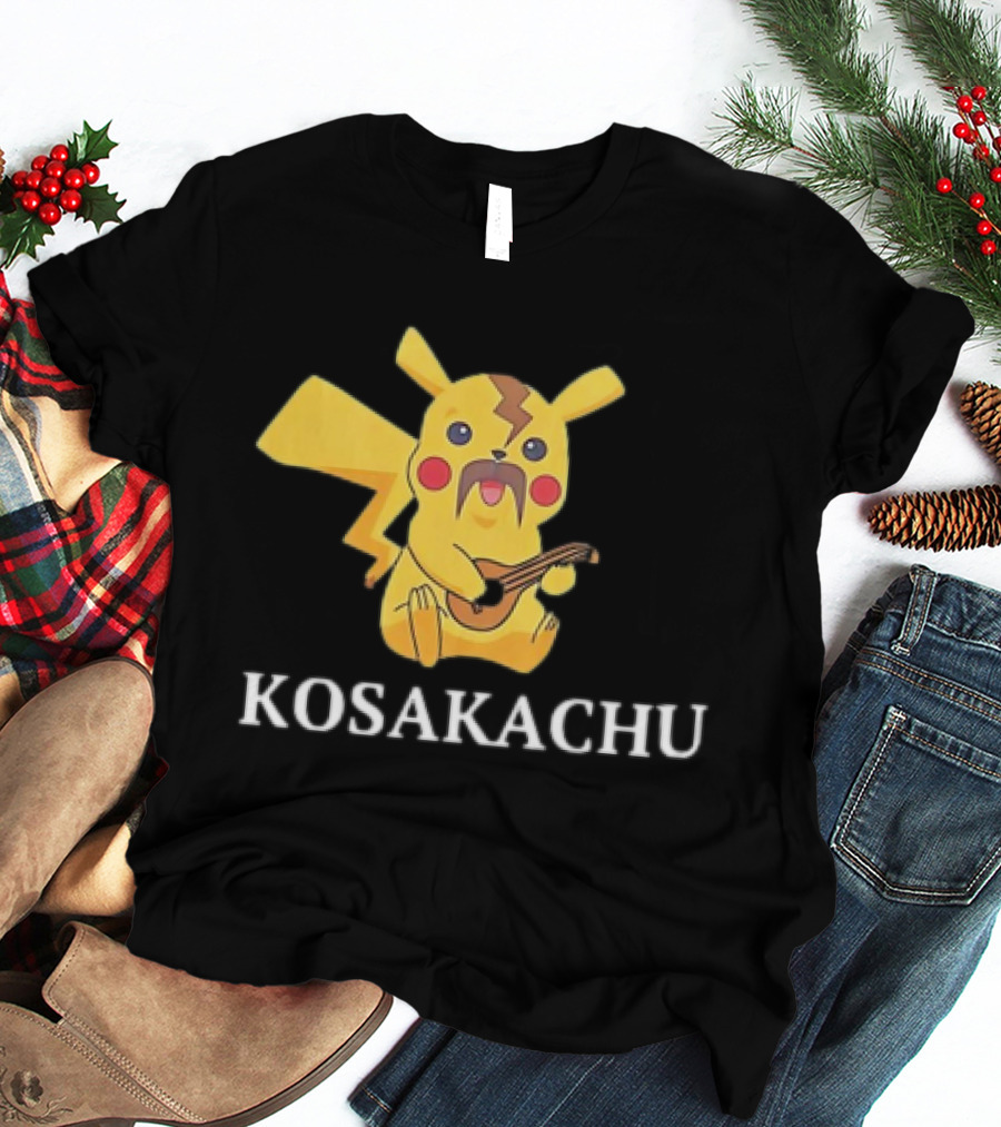 Kosakachu Pikachu Playing Guitar With Moustache T-Shirt