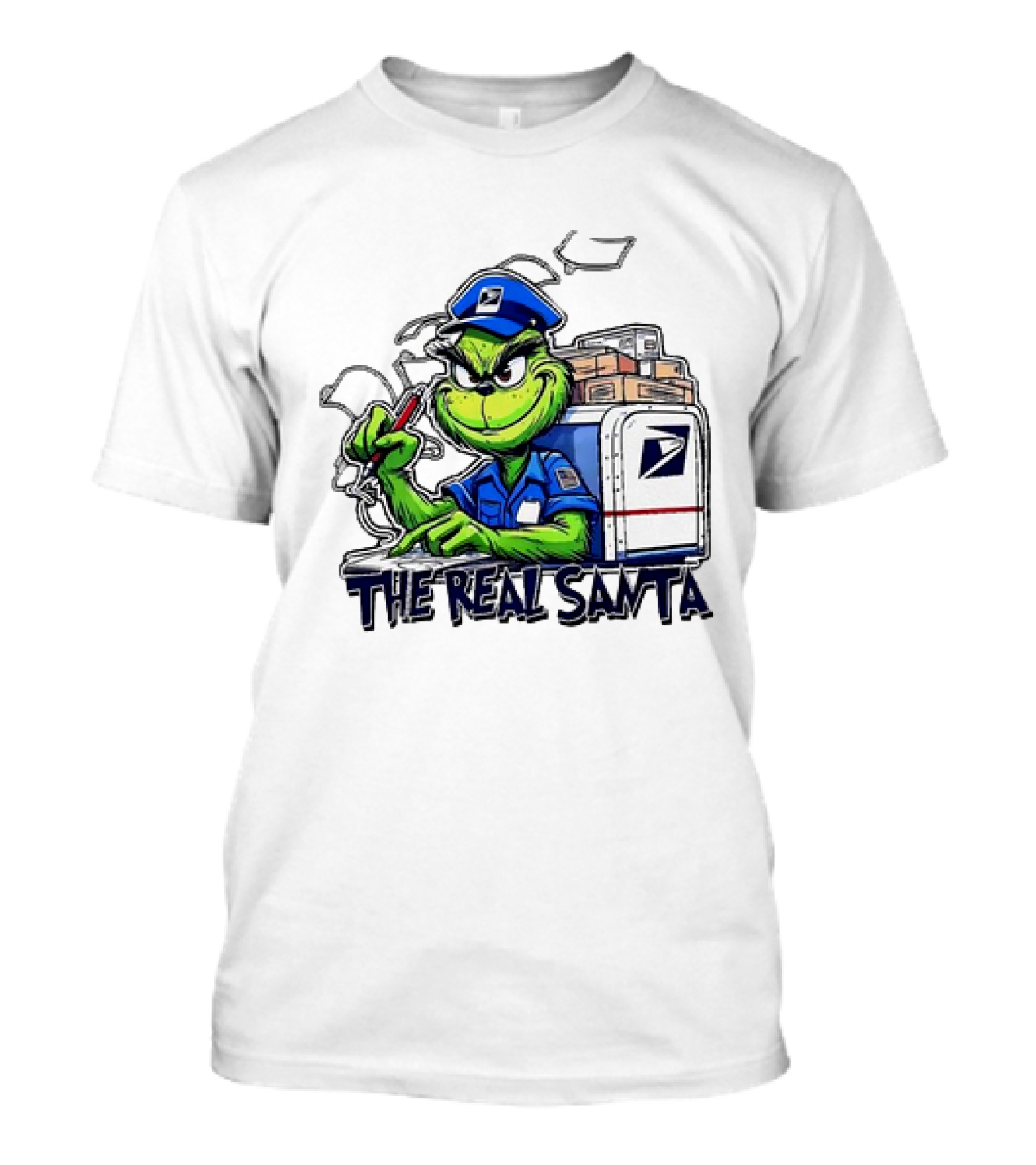 Grinch USPS The Real Santa Postal Delivery Holiday Fun T-Shirt