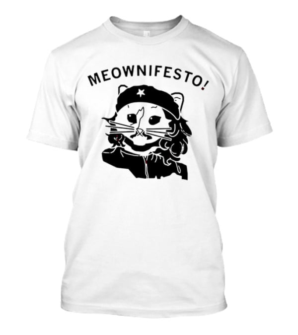 Meownifesto Cat Wearing Revolutionary Style Beret With Star T-Shirt
