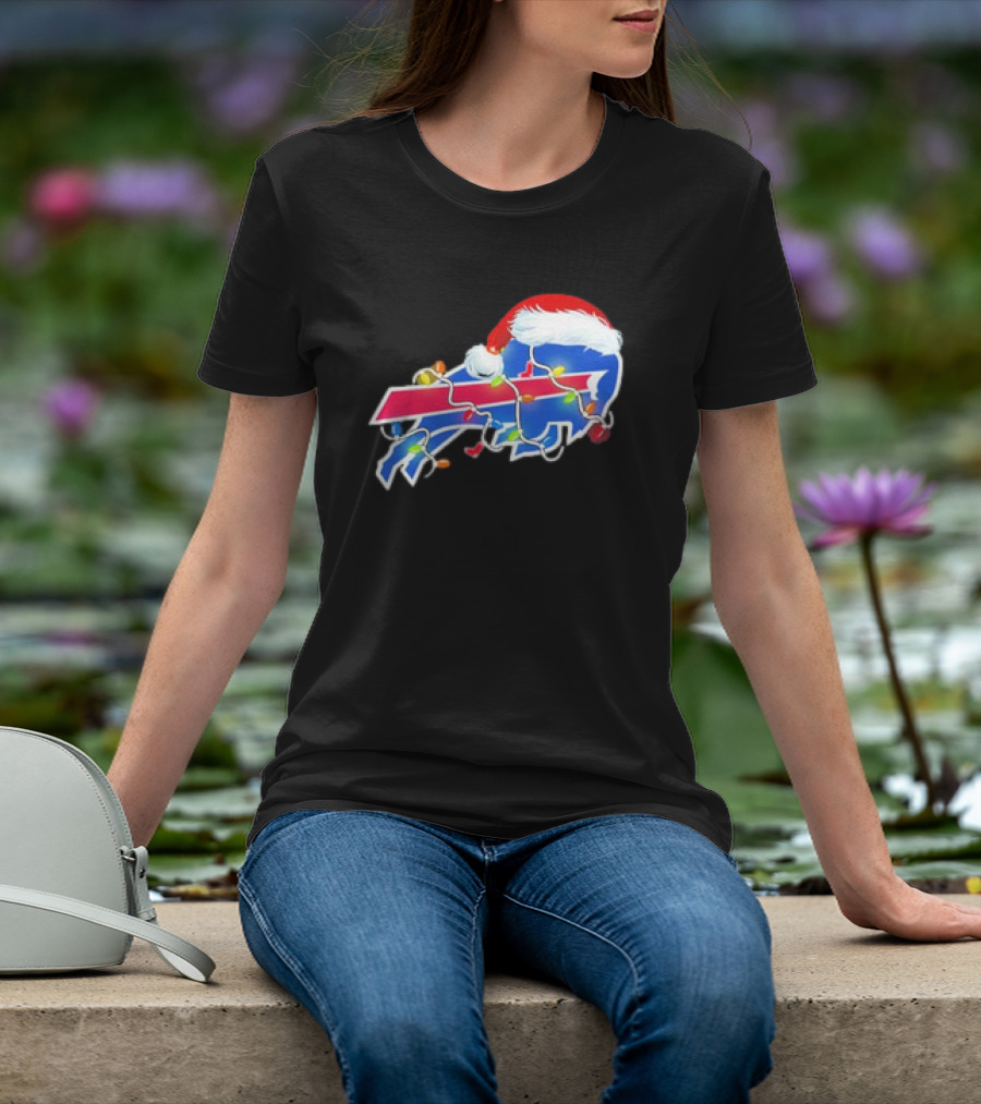 Buffalo Bills Santa Hat Christmas Lights T-Shirt