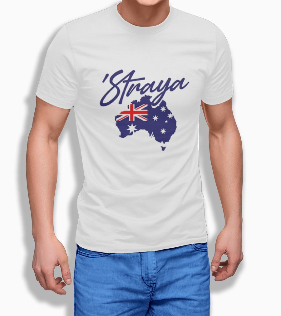Straya Aussie Map with Australian Flag and Stars T-Shirt