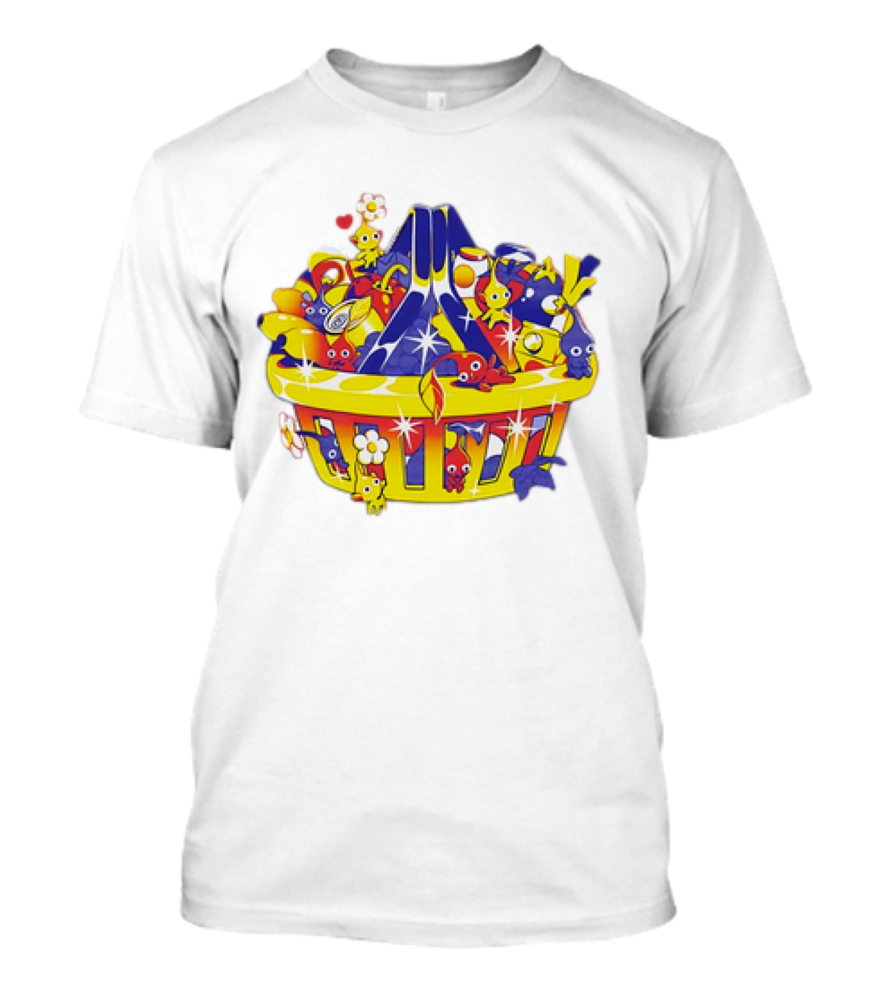 Pikmin Basket Overflowing With Colorful Creatures And Hearts T-Shirt