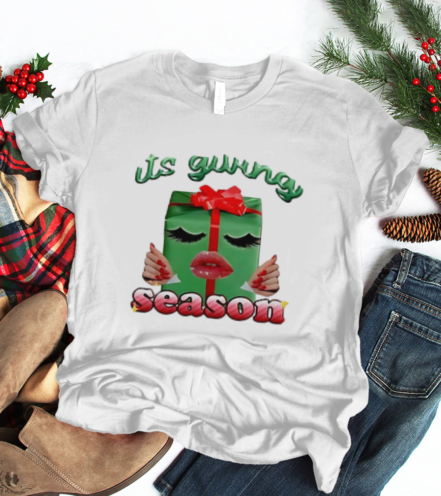 Its Giving Season Christmas Present With Red Lips And Nails T-Shirt