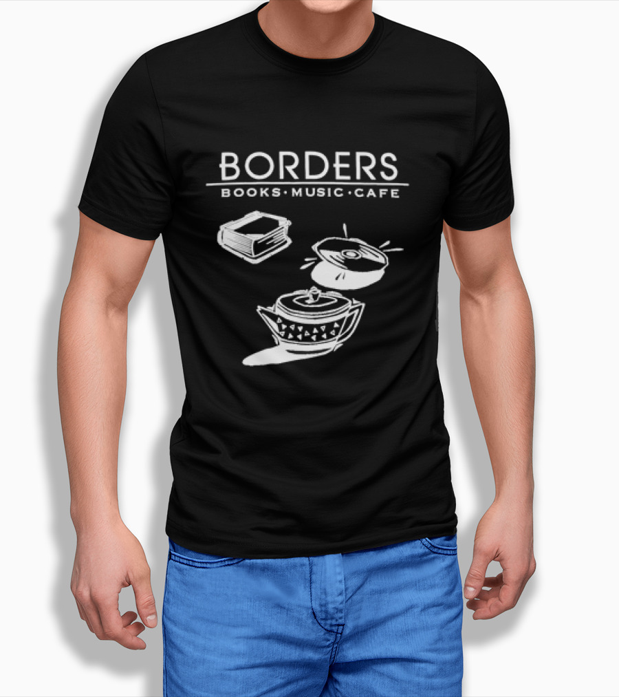 Borders Books Music Cafe Logo with Book, CD, and Teapot T-Shirt