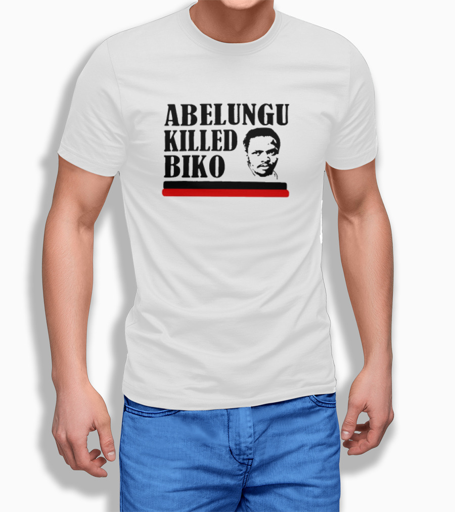 Abelungu Killed Biko Activist Portrait with Black and Red Lines T-Shirt