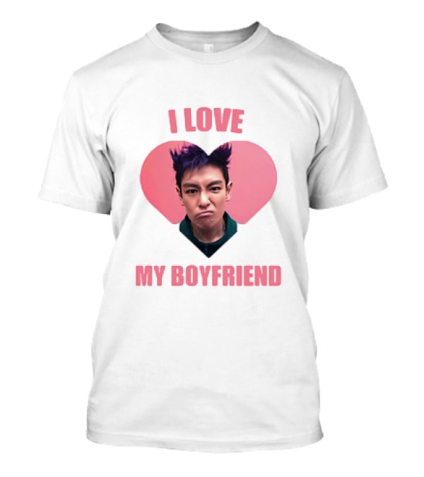 I LOVE MY BOYFRIEND Heart Face Pink Hair T-Shirt