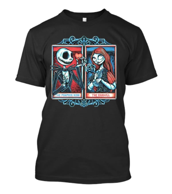 Skeleton Romance Jack Skellington The Pumpkin King And Sally The Ragdoll Heart And Rose T-Shirt