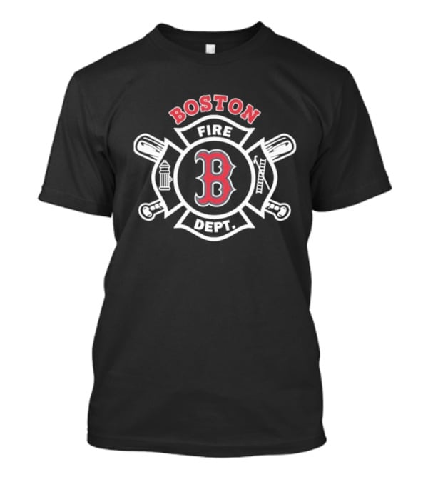 Boston Red Sox Fire Dept Firefighters B Logo Axes And Ladder T-Shirt