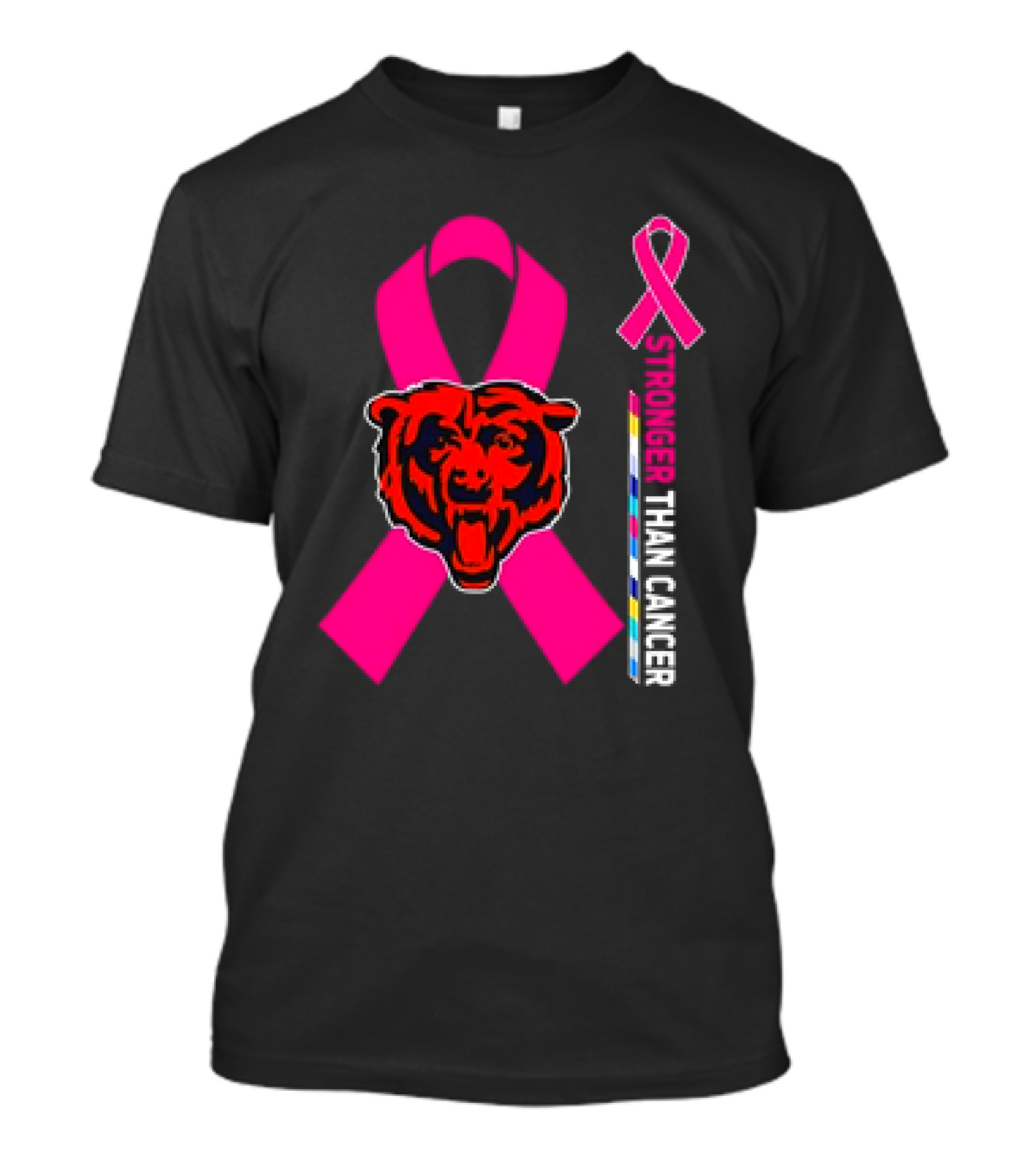 Chicago Bears Pink Ribbon Stronger Than Cancer Awareness T-Shirt