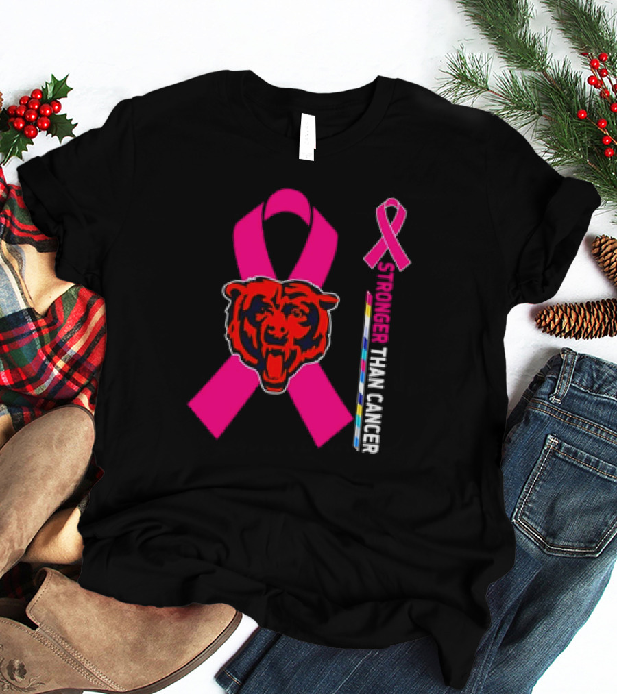 Chicago Bears Pink Ribbon Stronger Than Cancer Awareness T-Shirt