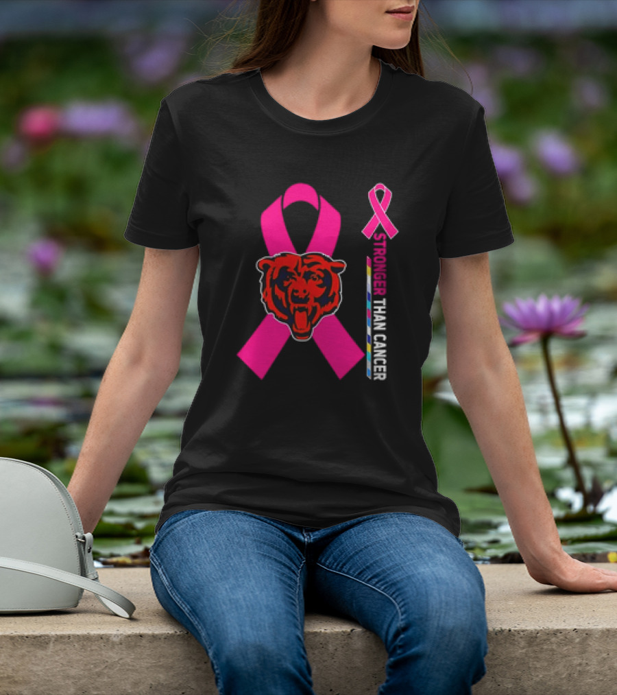 Chicago Bears Pink Ribbon Stronger Than Cancer Awareness T-Shirt