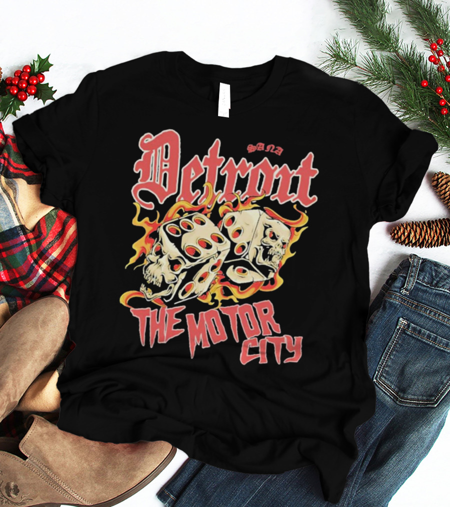 Sana Detroit The Motor City Flaming Skull Dice T-Shirt
