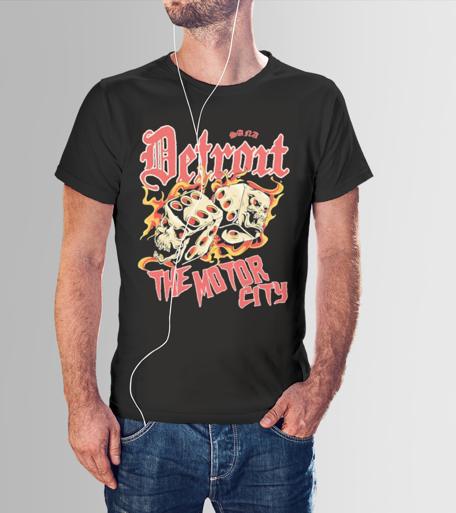 Sana Detroit The Motor City Flaming Skull Dice T-Shirt