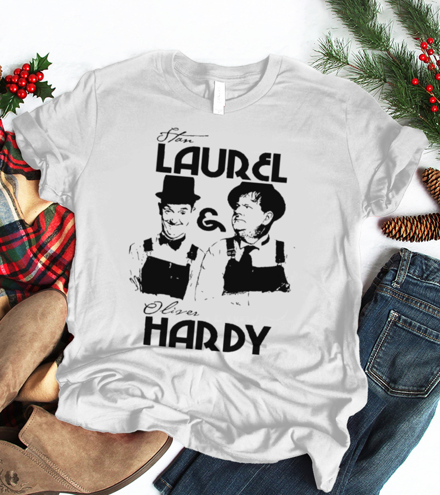 Stan Laurel And Oliver Hardy Black And White Classic Comedy Duo T-Shirt