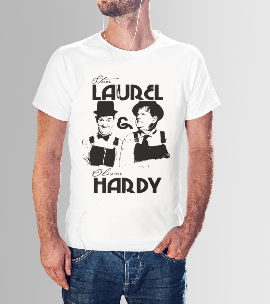 Stan Laurel And Oliver Hardy Black And White Classic Comedy Duo T-Shirt