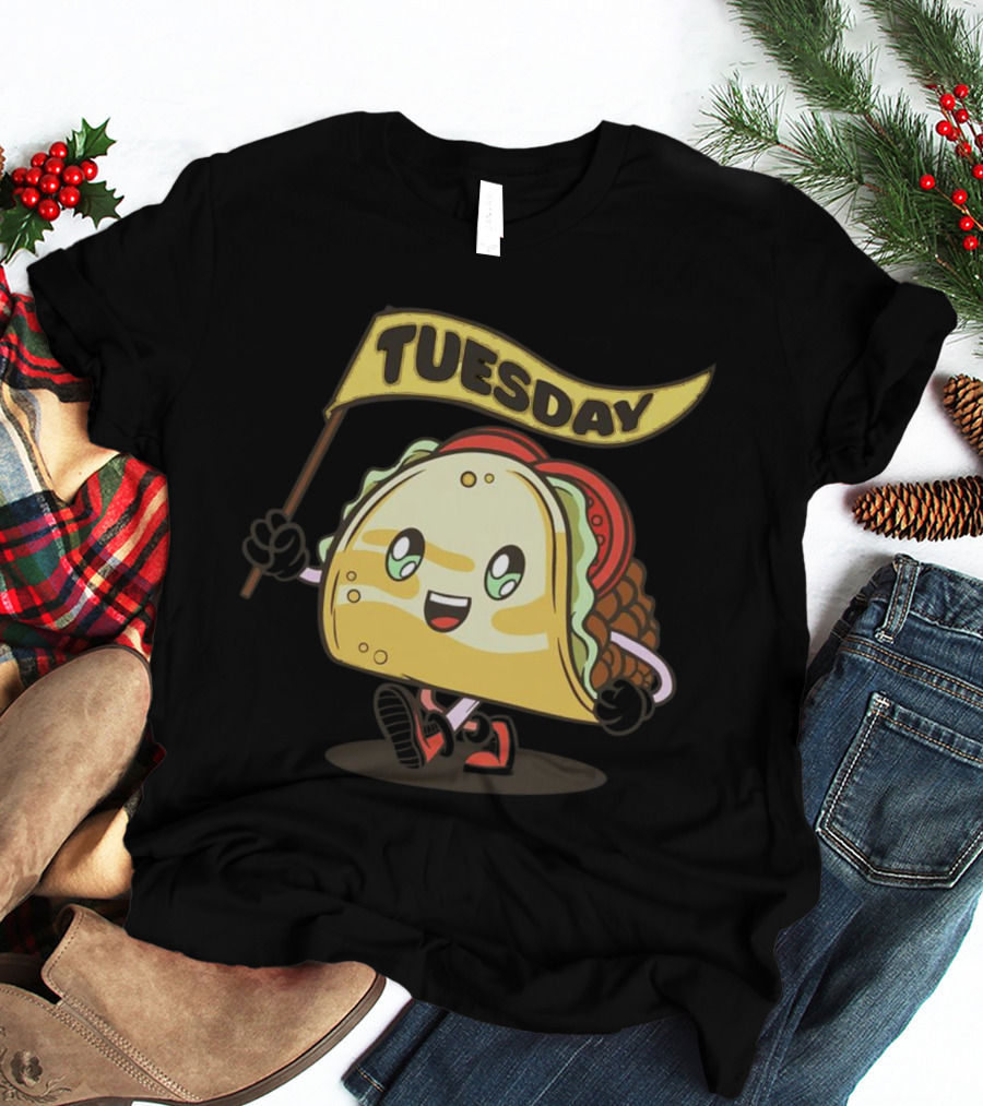 Happy Taco Holding Tuesday Flag T-Shirt