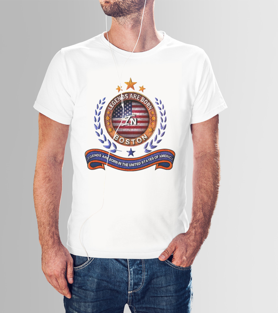 Legends Are Born Boston Massachusetts USA Flag ZN Iconic Stars And Blue Laurel Wreath T-Shirt