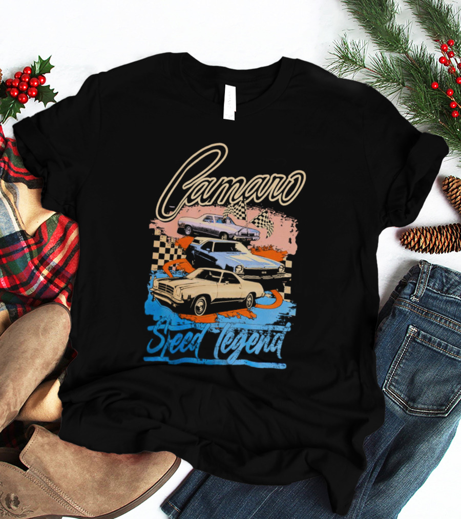 Camaro Speed Legend Vintage Racing Cars Checkered Flags T-Shirt