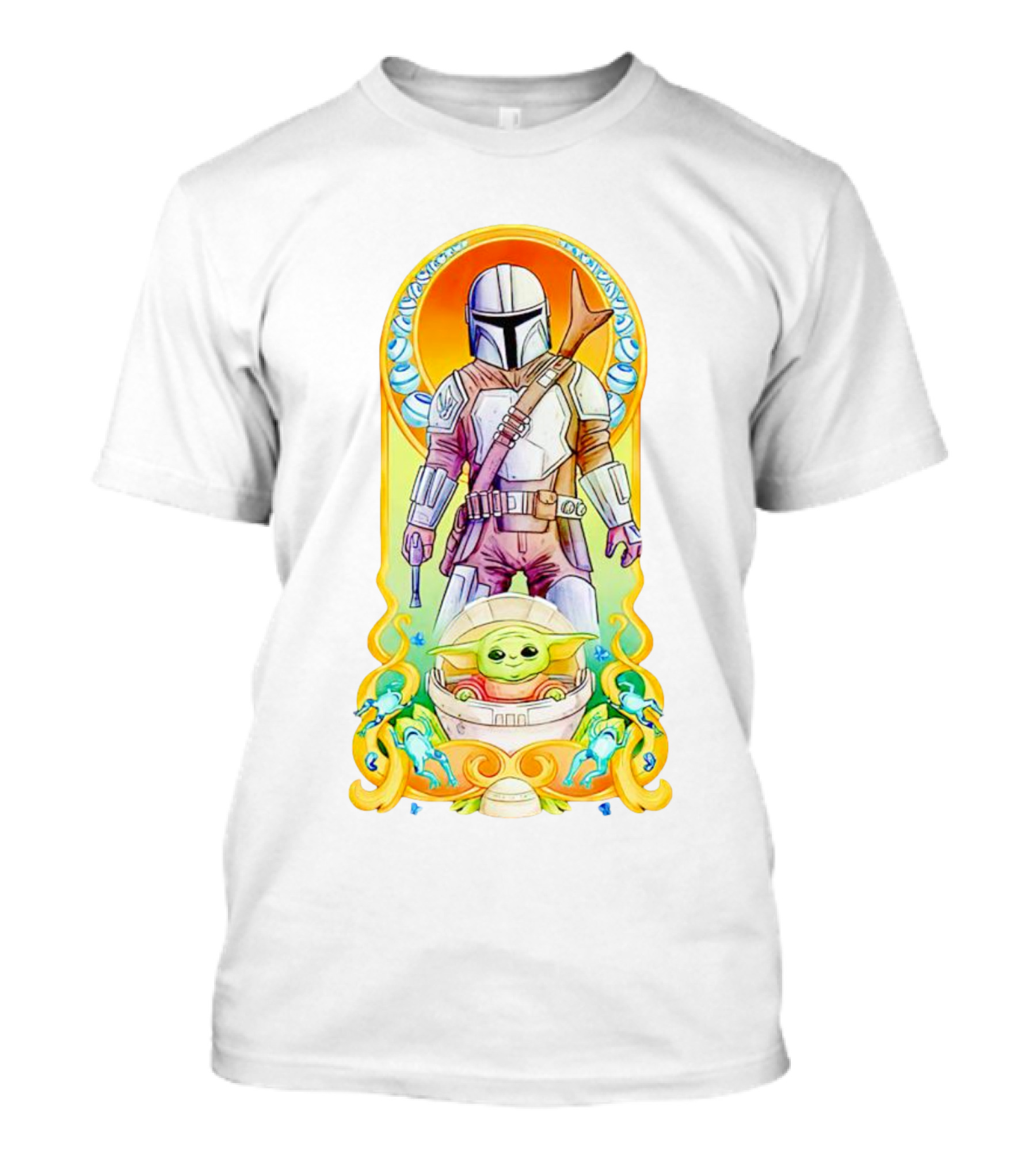 Art Nouveau Style Mando And Grogu Mandalorian T-Shirt